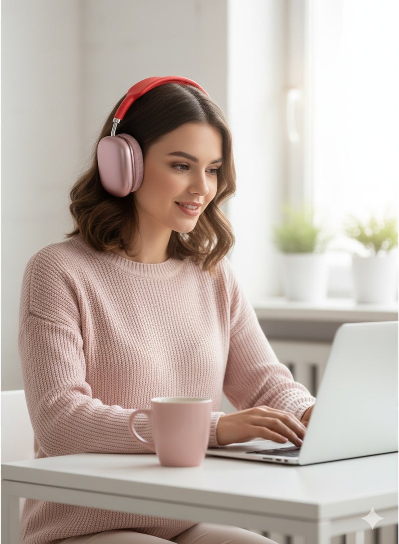 سماعة راس بلوتوث لاسلكية P9 بصوت ستيريو نقي تدعم بطاقة الذاكرة, احمر - Image 2